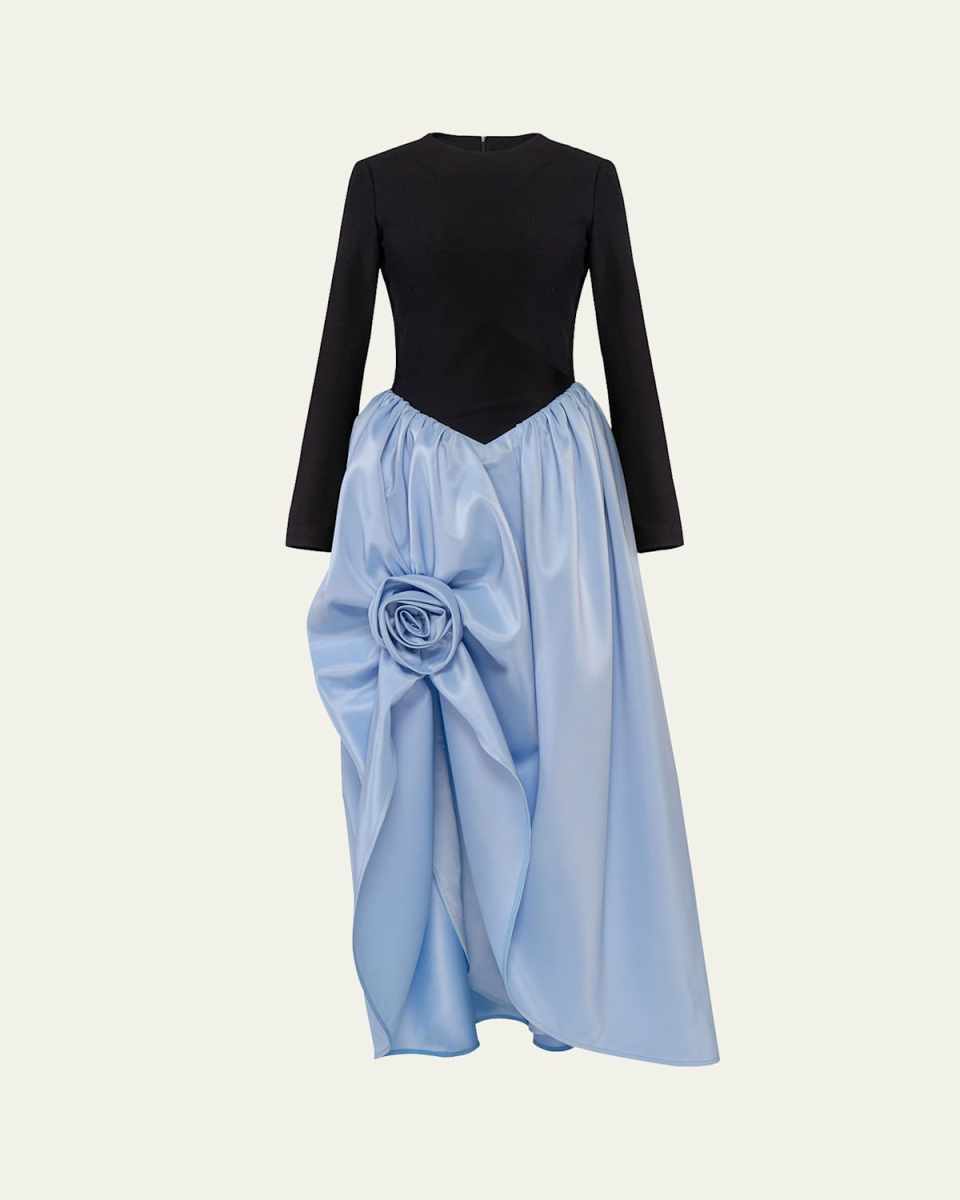 Aurora High-Low Basque Rosette Maxi Dress